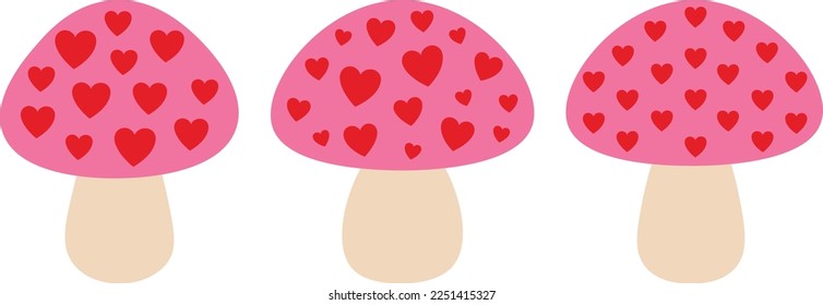 Mushroom Valentines day with hearts vector illustration