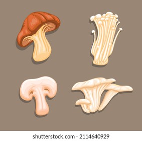 Mushroom variation collection set, vegetable food symbol illustration vector