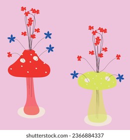 Mushroom vase with flowers. Cute vase.