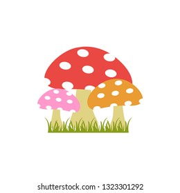 Mushroom vector cartoon icon wallpaper illustration template design with green grass