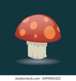 Pilz, Vektorgrafik von Emoji, einzeln auf dunklem Hintergrund. 3D-Illustration