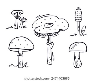 Mushroom vector fall clip art set in doodle style. Autumn mood isolated collection, print, poster, design element