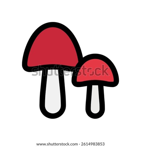 Mushroom Vector for Forest Foraging and Nature. Wild mushroom illustration, woodland food concept, autumn harvest. Filled Line Icon