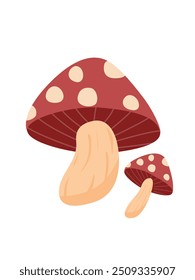 Pilzvektor. Pilzpilz-Clipart. Fly Agaric mit roter Kappe und weißem Punkt. Waldelement. Autumn-Element. Flacher Vektor im Cartoonstil, einzeln auf weißem Hintergrund.