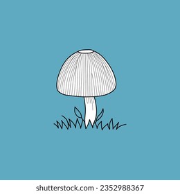Mushroom Vector hand drawn illustration, mushroom isolated on blue background, single mushroom