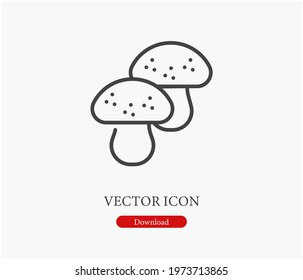 Mushroom vector icon.  Editable stroke. Symbol in Line Art Style for Design, Presentation, Website or Apps Elements. Pixel vector graphics - Vector