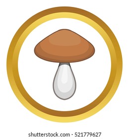 Mushroom vector icon in golden circle, cartoon style isolated on white background