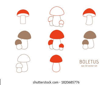 Mushroom - vector icons set on white background. Symbol for web, infographics, print design and mobile UX/UI kit. Vector illustration, EPS10.