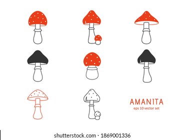 Mushroom - iconos vectoriales establecidos. Símbolo de web, infografía, diseño de impresión y kit de interfaz de usuario de UX móvil. Ilustración del vector, EPS10.