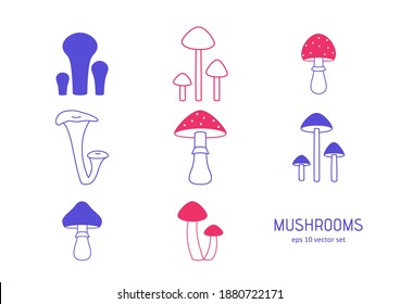 Mushroom - iconos vectoriales establecidos. Símbolo de web, infografía, diseño de impresión y kit de interfaz de usuario de UX móvil. Ilustración del vector, EPS10.