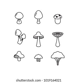 mushroom vector icons set, white background, vector