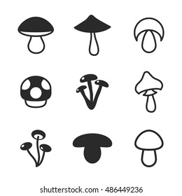 Mushroom vector icons. Simple illustration set of 9 mushroom elements, editable icons, can be used in logo, UI and web design