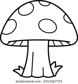 Mushroom vector illustration. Black and white outline fungus coloring book or page for children