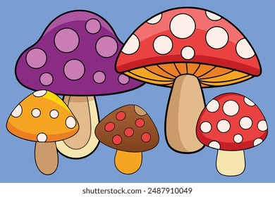 Mushroom Vector Illustration: Cartoon, Clipart, and Line Art Designs. Mushroom vector illustration bundle: cartoon, clipart, and line art designs for printable use