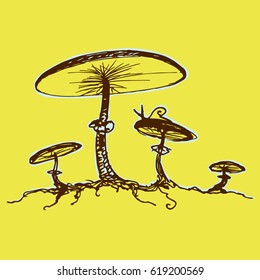 Mushroom vector illustration of a contour hand drawing