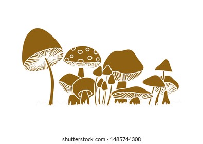 Mushroom vector illustration. Craft paper cut. Toadstool drawing for baby product.