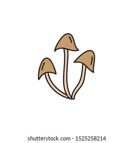 Mushroom vector illustration. Cute hand drawn outlined autumn brown fungus. Isolated cartoon graphic icon.