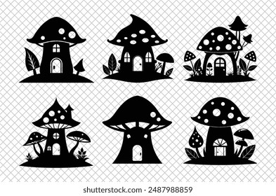 Mushroom vector illustration, Mushroom house vector art, Mushroom silhouette, Mushroom vector icon