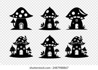 Mushroom vector illustration, Mushroom house vector art, Mushroom silhouette, Mushroom vector icon