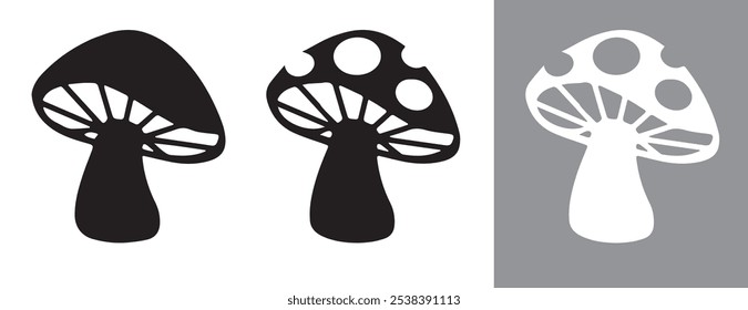 Ilustração do vetor de cogumelos. Desenhos esquemáticos de cogumelos de desenho animado.  Silhueta de cogumelos.