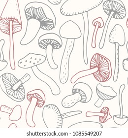 Mushroom vector pattern. Vintage seamless background