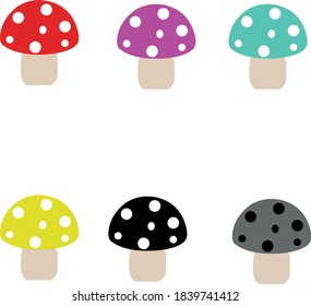 Mushroom vector set  6 color.