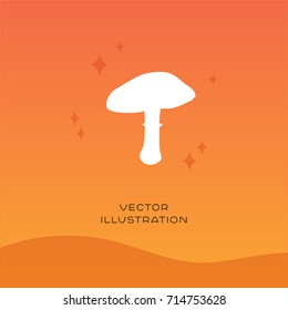 Mushroom vector silhouette icon on gradient background. Autumn flat illustration