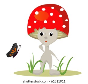 mushroom vector whit butterfy