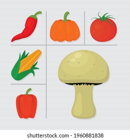 mushroom and vegeatbles icon set