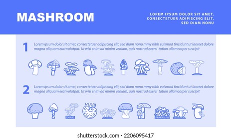 Mushroom Gemüse und Fungus Landing Web-Seite Header Vektor. Shitake und Porcini, Morel und Toadstool, Pilz und Amanita Pilz. Köstliche Farb-Illustrationen von Natur und Vitamin Champignon