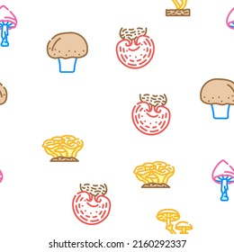 Mushroom Vegetable And Fungus Vector Seamless Pattern Color Line Illustration