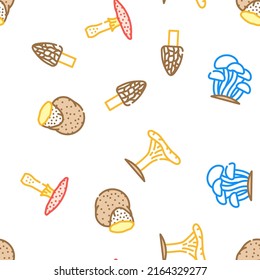 Mushroom Vegetable And Fungus Vector Seamless Pattern Color Line Illustration
