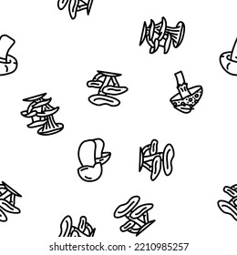 Mushroom Vegetable And Fungus vector seamless pattern thin line illustration
