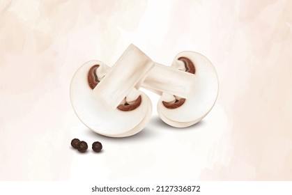 Mushroom vegetable slices with black pepper seed - Vector illustration