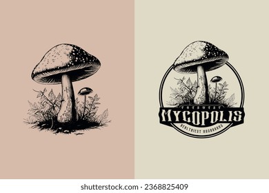  Mushroom Vintage Badge Logo Design
