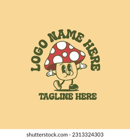 Mushroom vintage logo character, retro concept