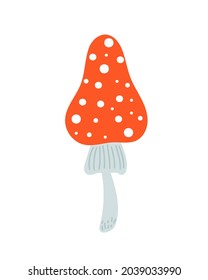 Mushroom with white dots, fly agaric seasonal Halloween vector illustration of inedible witch mushrooms autumn holidays simple minimalist hand drawn doodle style drawing
