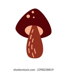 Mushroom whith brown hat. Flat vector illustration isolated on white background