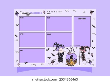 Mushroom witches weekly planner for journalling and monthly planning. Spooky season weekly planner for daily and monthly use.