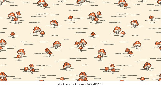 mushroom yard forest seamless pattern doodle illustration wallpaper background