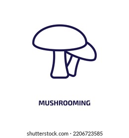 mushrooming icon from activity and hobbies collection. Thin linear mushrooming, mushroom, food outline icon isolated on white background. Line vector mushrooming sign, symbol for web and mobile