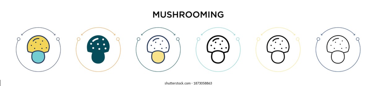 Mushrooming icon in filled, thin line, outline and stroke style. Vector illustration of two colored and black mushrooming vector icons designs can be used for mobile, ui, web