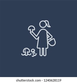 Mushrooming icon. Trendy flat vector line Mushrooming icon on dark blue background from Activity and Hobbies collection. 