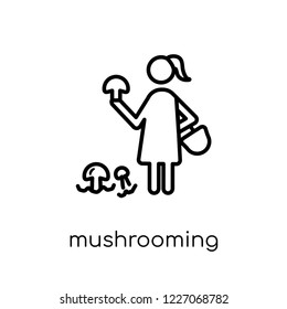 Mushrooming icon. Trendy modern flat linear vector Mushrooming icon on white background from thin line Activity and Hobbies collection, editable outline stroke vector illustration