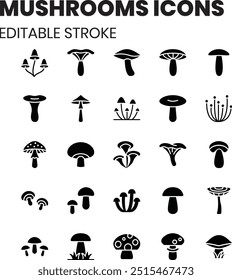 Mushrooms - 25 glyph vector icons