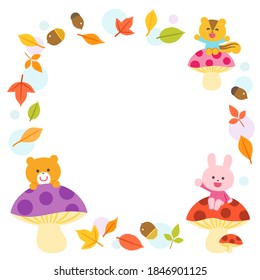 Mushrooms and animals  Fallen leaf frame  No lines