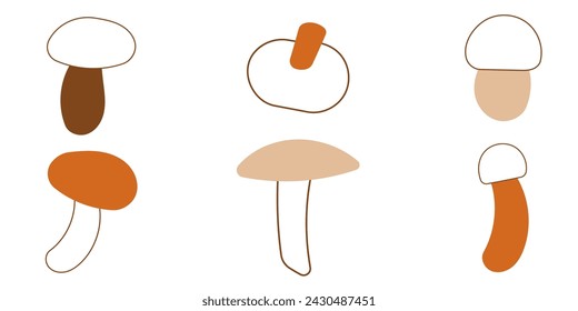 mushrooms autumn forest line color set elements vector illustration