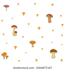 mushrooms background, mushroom glade. Vector Illustration for printing, backgrounds and packaging. Image can be used for greeting cards, posters, stickers and textile. Isolated on white background.