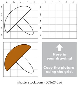 Mushrooms to be duplicated using grid sells. Drawing tutorial to educate preschool kids with easy kid educational gaming and primary education of simple game level of difficulty.