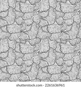 
Mushrooms black outline on white background vector seamless pattern